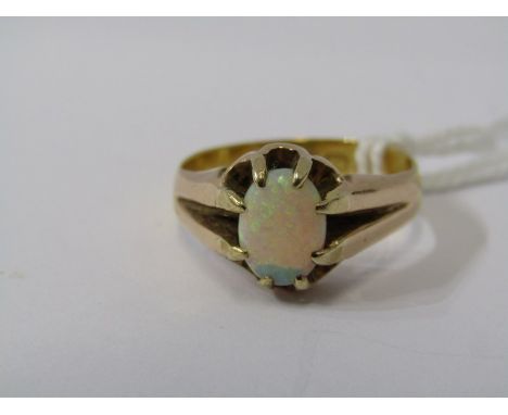 22ct YELLOW GOLD OPAL SOLITAIRE GYPSY STYLE RING, approx 4.8grams, size N 