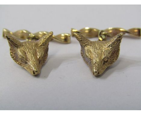 PAIR OF VINTAGE 9ct YELLOW GOLD FOX MASK CUFF LINKS, approx 5.8 grams 