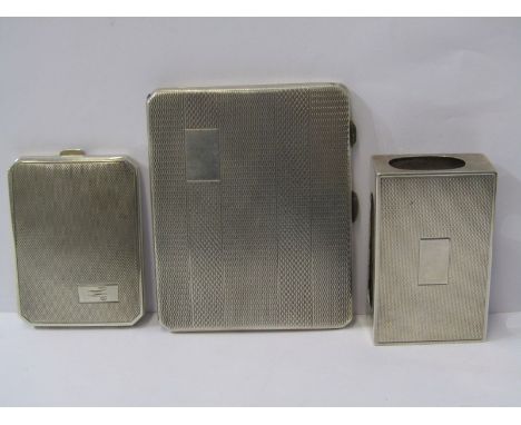 ART DECO SILVER CIGARETTE CASE with engine turned decoration, Birmingham 1939 and engine turned stamp case, Birmingham  1937,