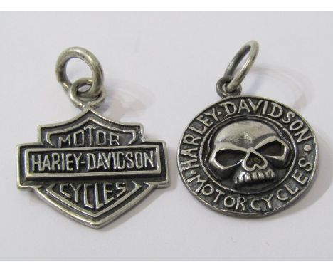 2 HARLEY DAVIDSON MOTORCYCLE SILVER PENDANTS/FOBS, combined weight of approx. 15grms 