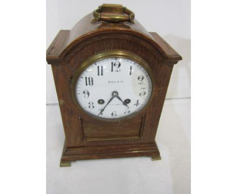 BRACKET CLOCK, oak domed case bracket clock by Maple &amp; Co, 10" height 