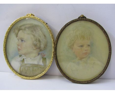HILDA BOWYER, signed oval miniature portrait dated 1949, "Portrait of Child" and 1 other by same artist