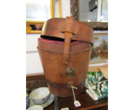 LUGGAGE, vintage leather hat box with original fitted interior, 17" height 