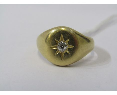 18ct YELLOW GOLD DIAMOND SET SIGNET RING, approx 10 grms in weight, size 'S' 