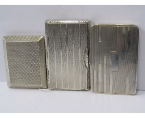 ART DECO SILVER SNUFF BOXES, engine turned silver snuff box with London HM, another with another with a lined decoration stam