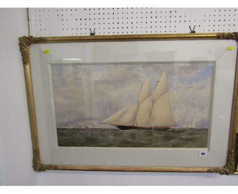 MARITIME, unsigned watercolour "Ship Portrait of 2 masted Schooner", 14" x 25" 
