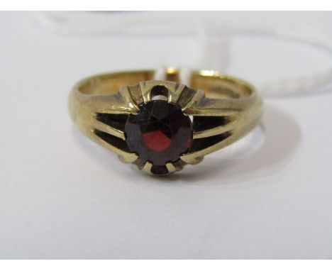 9CT GOLD RED STONE SOLITAIRE RING, size U 5.5 grams 