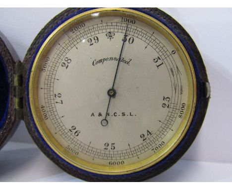 POCKET BAROMETER, a compensated pocket barometer in fitted case by A &amp; N.C.S.L. Barometer 2ins diameter
