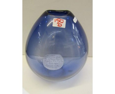 HOLMEGAARD GLASS, 10" blue glass vase designed by Per Lutken 