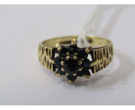 SAPPHIRE CLUSTER RING, 9ct yellow gold sapphire cluster ring, size N/O 