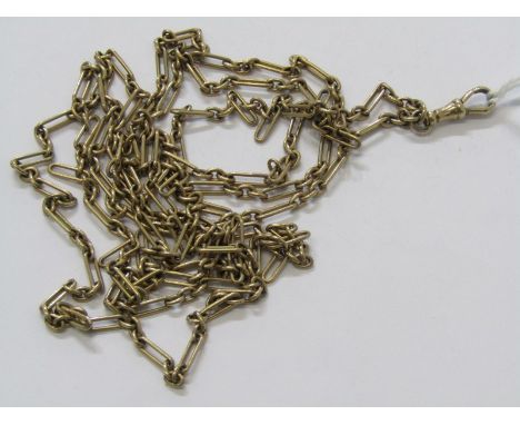 VINTAGE 9ct YELLOW GOLD LONG GUARD CHAIN with swivel clasp, unusual open figerot style link, approx 38.5grams 