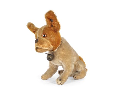 BullySteiffBraune &amp; weiße MohairwolleOriginales Bully-SchildHöhe 15 cm, Länge 15 cm