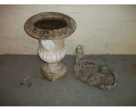 A CONCRETE PLANTER AND A BIRD BATH A/F