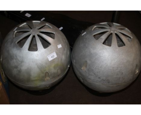 A PAIR OF VINTAGE RETRO GLOBE STEREO SPEAKERS, with grey cast alloy casings