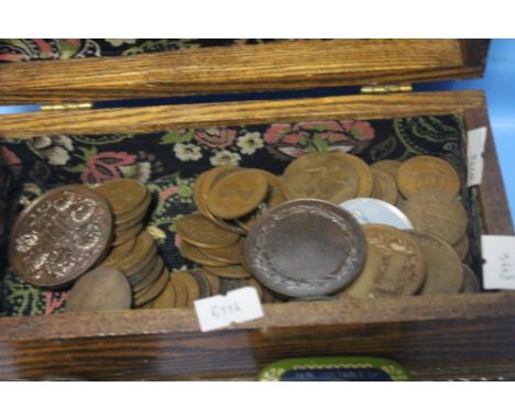 A QUANTITY OF COINS, CUFFLINKS ETC.