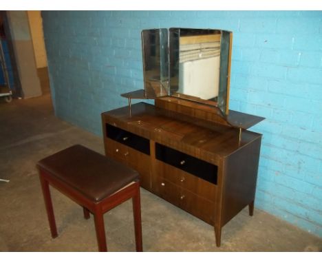 A VINTAGE TRIPLE MIRROR DRESSING TABLE AND MATCHED STOOL