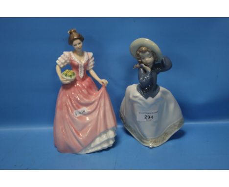 A ROYAL DOULTON FIGURINE 'MISS KAY' HN3659 TOGETHER WITH A NAO FIGURINE  (2)