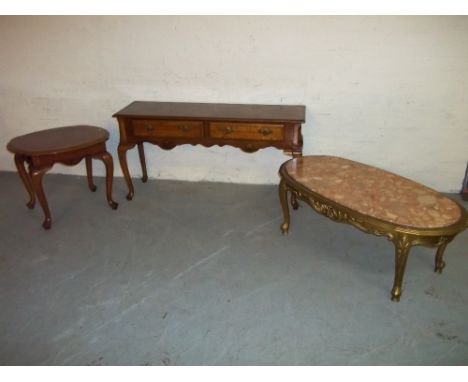 TWO TABLES AND ONE SOFA TABLE TO INCLUDE A MARBLE TOPPED EXAMPLE.