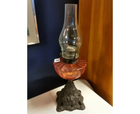 Cranberry Glass Edwardian Oil Lamp - 46cm high