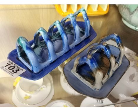 Pair of Vintage Shelley Blue Deco Toast Racks