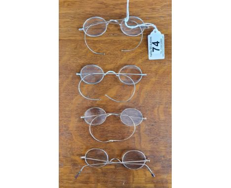 Set of 4 Vintage Spectacles, mostly with brass frames and loop arms - Opticians/Glasses Interest