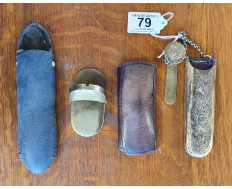 Set of 4x empty Vintage Spectacles cases (2x brass, 1x leather, 1x sharkskin) - Opticians/Glasses Interest