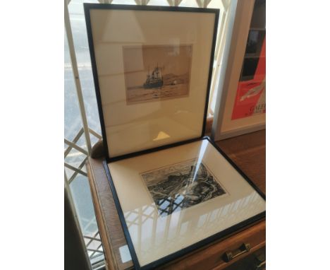 Pair of 1930's Etchings inc Edinburgh Sketch &amp; a Howard Wilkinson Maritime Scene&nbsp;