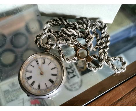 Continental 935 Silver Ladies Pocket Watch &amp; Silver Rope Chain - total weight 82g