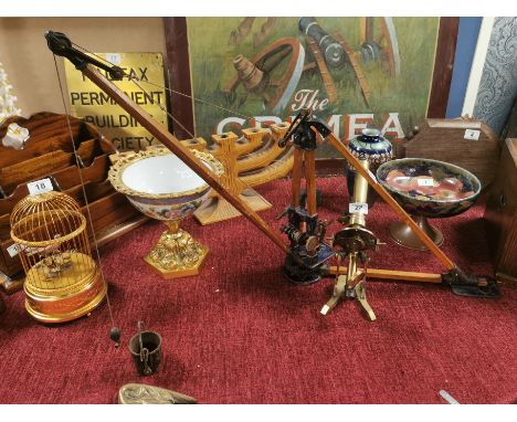 Vintage Vetux Building Constructor Tripod Crane Toy w/some handmade parts, wood and wrought iron fittings etc - maximum lengt