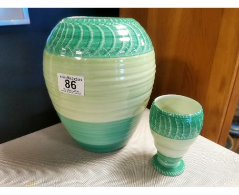 Pair of Vintage Shelley Green Harmony Band Vases