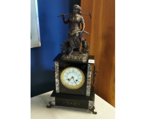 Antique French Figural Slate Mantel Clock - 48cm high