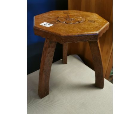 Kingfisherman Yorkshire Oak Three-Legged Stool - Mouseman Interest - 31cm high