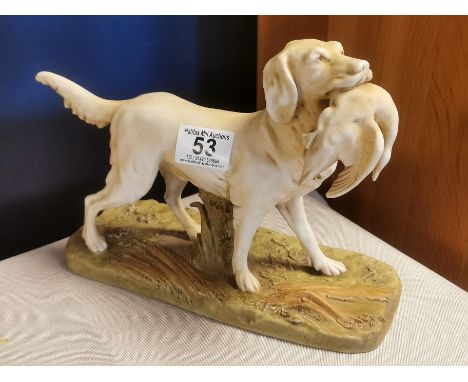 1930's Royal Dux Porcelain Hunting Dog Figure - 25.5x18.5cm