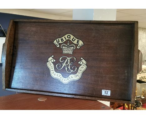Vintage Wooden Serving Tray w/Royal Artillery 'Ubique' motto - 70x38cm