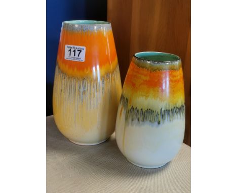 Pair of Vintage Shelley Orange Dripware Vases
