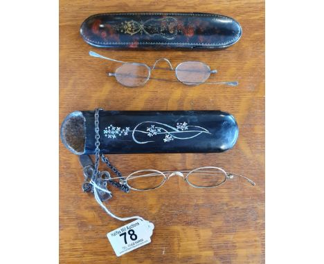 Pair of 2x Vintage inlaid Spectacle cases with padded interiors - Opticians/Glasses Interest