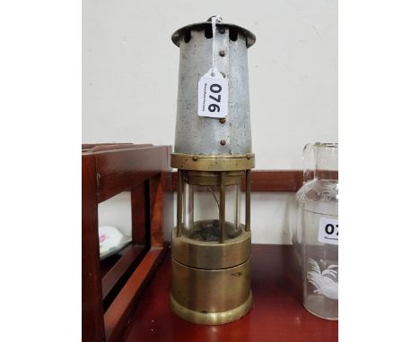 OLD BRASS MINERS LAMP 