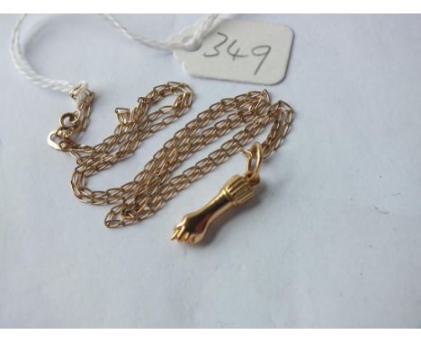 Gold hand pendant on fine chain, 20” long     