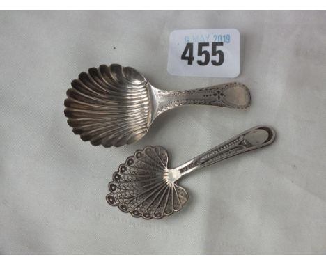 Bright cut Georgian caddy spoon, Lon 1804 by CF, also  another        