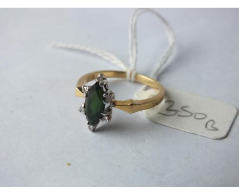 18ct. greenstone diamond set marquise shaped ring,  3.6g. all in size O       