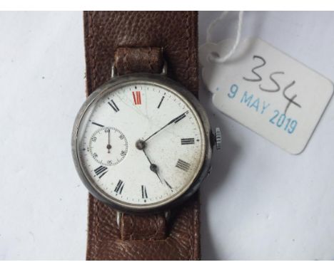 Silver 1920's wrist watch with white enamelled dial   