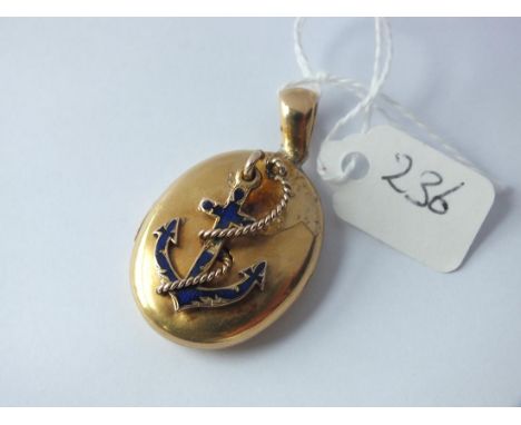 Large antique 15ct gold locket with enamel  to front 4cm long inc loop 12.8g inc     