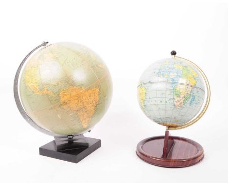Two vintage 20th century table top world globes to include a Chad Valley example alongside a Phillips' example. Measures appr