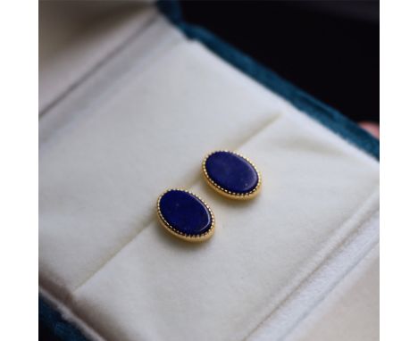 Minimalist high-end lapis lazuli egg-shaped earrings, sterling silver plated with 18k gold, main stone 9x12mm, selected high-