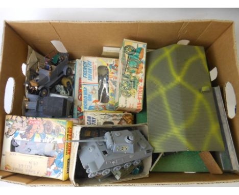 Airfix and others, a collection of assorted plastic figures: various scales, some boxed, a painted wooden model army hut, pla