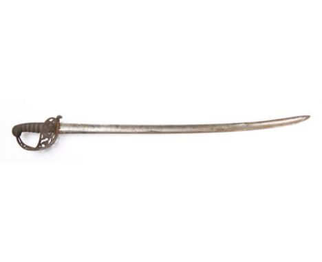 A late 18th/early 19th century Persian made? European pattern Light Cavalry sword: the slightly curved blade with clipped bac