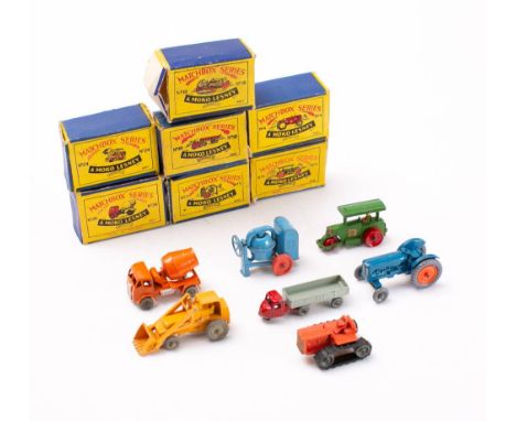Matchbox Regular Wheels. A  boxed group of  seven: No 1 Road Roller, No.3 Cement mixer, No. 10 Mechanical Horse and Trailer, 