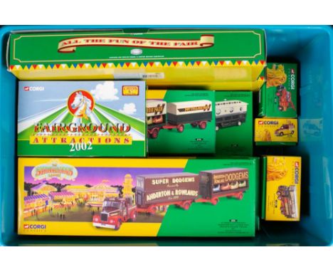 Corgi 'The Showmans Range'. A boxed group including 15901 Scammell Highwayman Generator with Closed Pole Dodgem Set (x2), 066