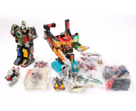 Bandi Power Rangers. An unboxed collection of figures, vehicles and accessories: including 'Deluxe Shogun Megazord'