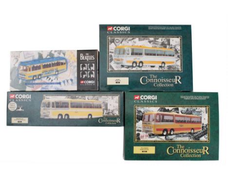 Corgi Classics 35302 The Beatles Collection Bedford Magical Mystery Tour Bus,: together with three boxed Corgi Connoisseur Co